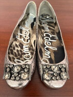 Sam Edelman Bronze Metallic Crystal-Embellished Ballet Flats